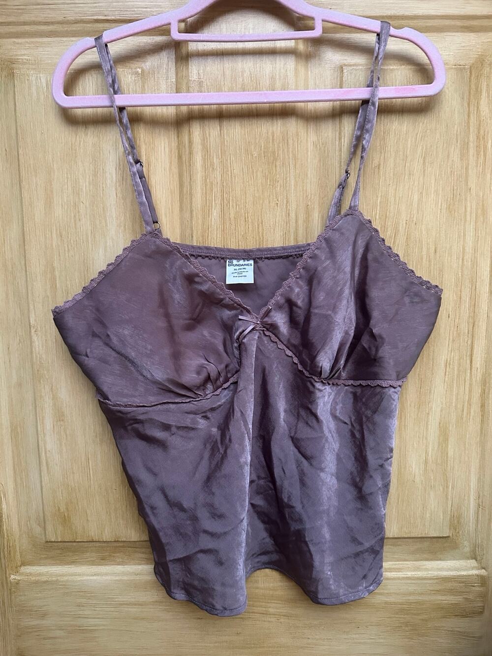 No Boundaries Y2K Mauve Satin Lace Trim Cami Top XL